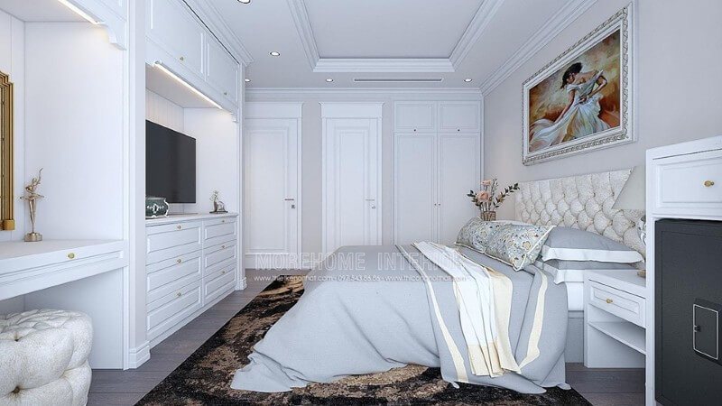 Phong cách tân cổ điển với gam màu trắng này sẽ giúp phòng ngủ của căn hộ Times City này thêm hoàn hảo Mẫu nội thất biệt thự tân cổ điển, hiện đại đẹp