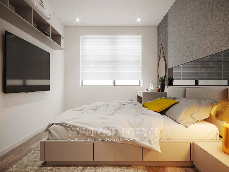 Kệ trang trí gỗ công nghiệp đẹp cho phòng ngủ chung cư nhỏ Thiết kế chung cư