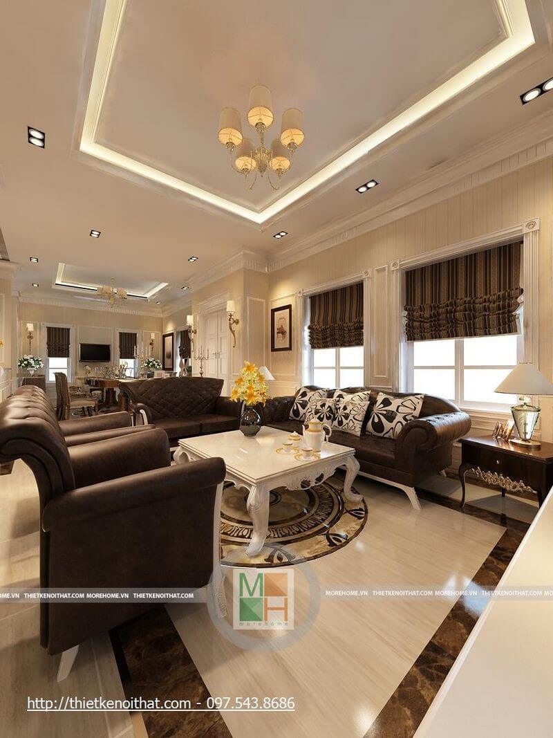 Thiết kế nội thất phòng khách phong cách tân cổ điển sang trọng, đẳng cấp Thiết kế phòng khách biệt thự