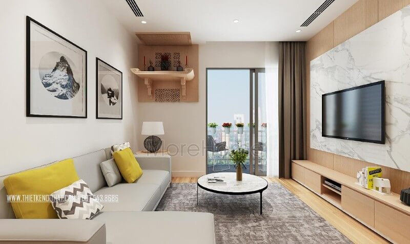 Thiết kế sofa đặt tại phòng khách có màu xám sáng đơn giản, không cầu kỳ chi tiết mà sử dụng hầu hết là các đường nét tối giản gợi một không gian sống năng động