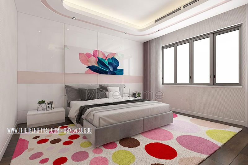 Mẫu giường ngủ gỗ bệt với thiết kế đơn giản giúp bé có được không gian vui chơi rộng rãi hơn trong căn phòng