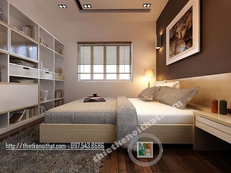 Nội thất gỗ công nghiệp hiện đại với tone màu trắng chủ đạo tạo nên không gian hiện đại và ấm cúng