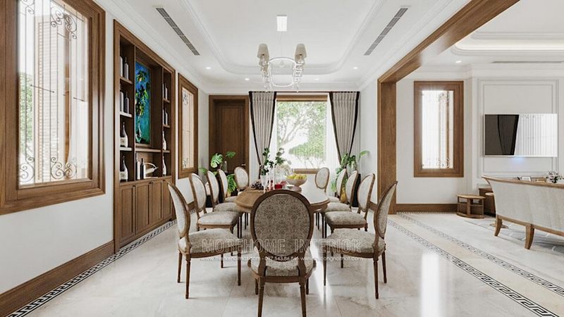 Mẫu thiết kế nội thất đẹp cho phòng ăn của nhà biệt thự Bắc An Khánh.