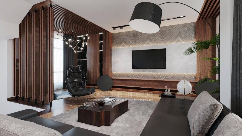 Nội thất phòng khách biệt thự hiện đại được thiết kế đơn giản, gọn gàng hơn, nhưng vẫn giữ được sự tinh tế và sang trọng của căn phòng.